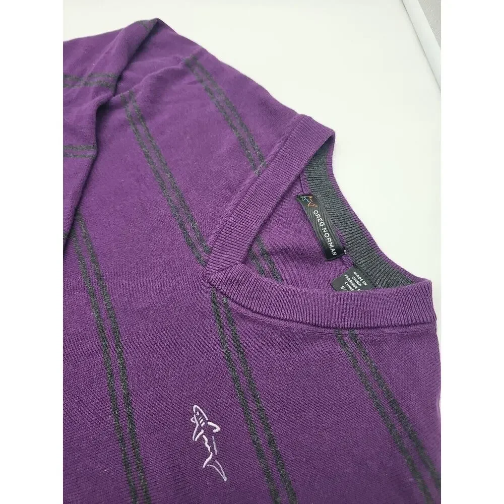 Greg Norman Purple and‎ Green Stripe Men's Pullover 100% Cotton Sweater Size S